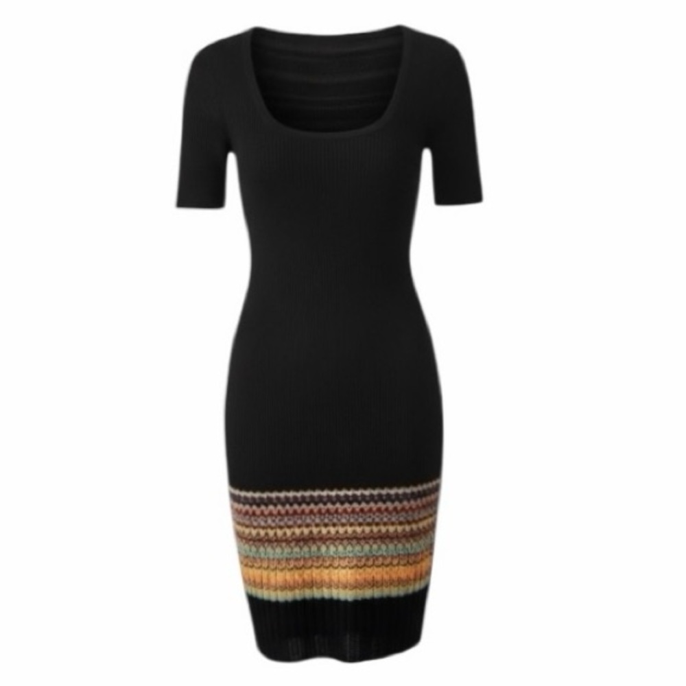 Missoni Black Zigzag Scoop Neck Short Sleeve Knit Dress Size 6